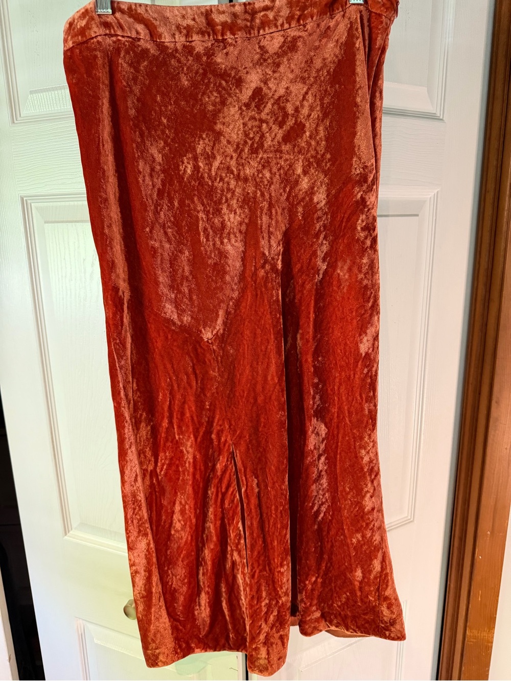 Maeve Crushed Velvet Midi Skirt in Rust - Picture 3 of 4
